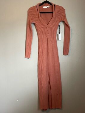 NWT ASTR Sz Med Women’s Brown Rust Long Sleeve Maxi Slit Sweater Dress Ret $109